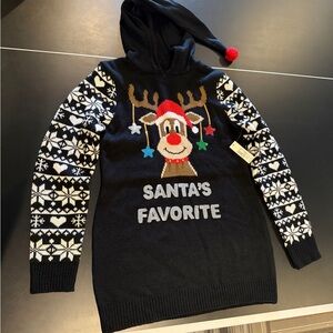 NWT CUTE/ UGLY CHRISTMAS HOODIE SWEATER SZ L (11-13) SANTA'S FAVORITE